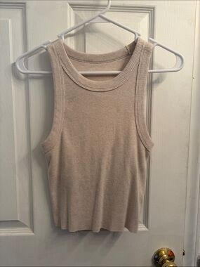 Aerie Sleeveless Rib Knit Cropped Tank Top - Cream